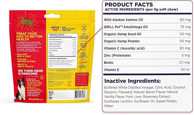 WonderBites for Healthy Skin and Coat - 90 Soft Chews for Dogs - with Wild Alaskan Salmon Oil, Hemp, Vitamins Zinc, C, & E -Skin & Coat Dog Supplement for All Breeds and Sizes