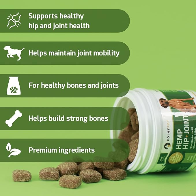 Hemp Hip and Joint Supplement for Dogs with Hemp Oil, Glucosamine Chondroitin, MSM, Omega 3&6, Promotes Healthy Normal Cartilage Development and Healthy Joints