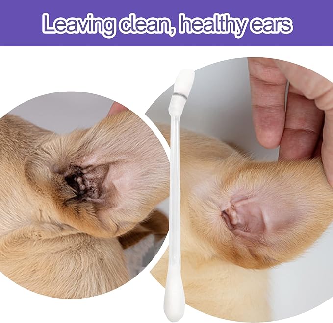 2-in-1 Pet Ear Cleaning Liquid Swabs - Cat & Dog Ear Cleaner Solution - Gentle & Effective Ear Care - for Daily Ear Cleaning Removes Wax, Dirt, & Odor