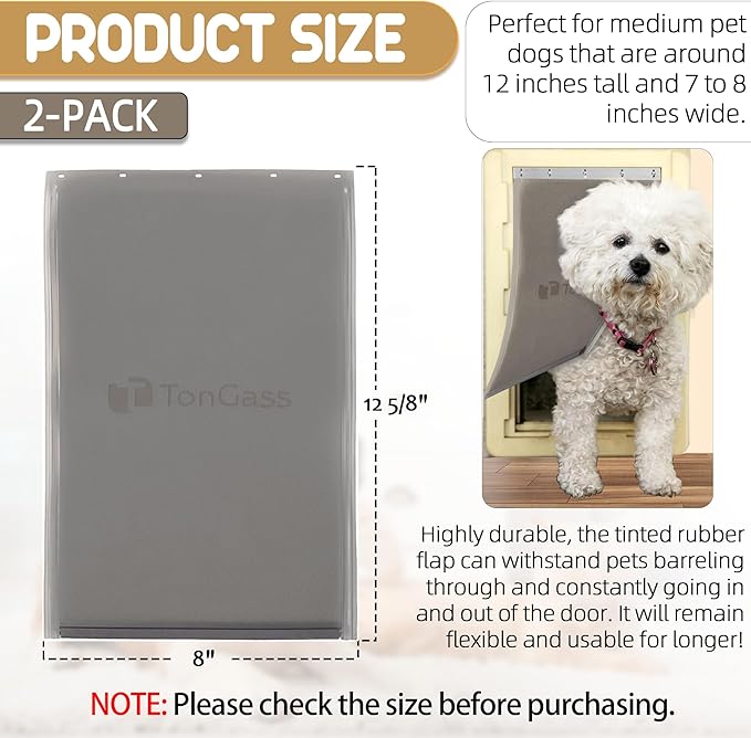 TonGass (2-Pack) Dog Door Flap Replacement Medium Compatible with PetSafe Freedom Dog and Cat Doors PAC11-11038 - Measures 8" x 12 5/8" with Magnetic Closure