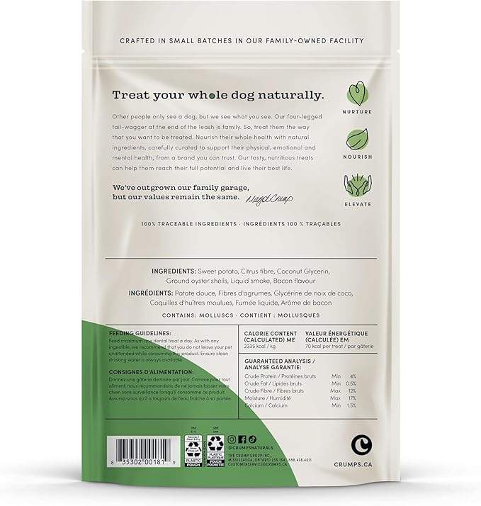 Crumps' Naturals Plaque Busters Dental Dog Sticks, 7 Inches, in 2 Flavor Variety Bundle: (1) Original and (1) Bacon (2 Bags Total, 10 Sticks/Bag, 9.5 Ounce Bags) Plus Shaynanigans Silicone Lid
