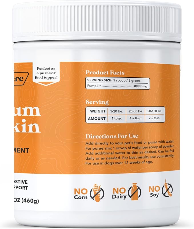 Pumpkin Powder for Dogs - No More Diarrhea or Scoots! - Digestive Puree Treat or Food Topper - Fiber Supplement for Dogs with Prebiotics, 16oz