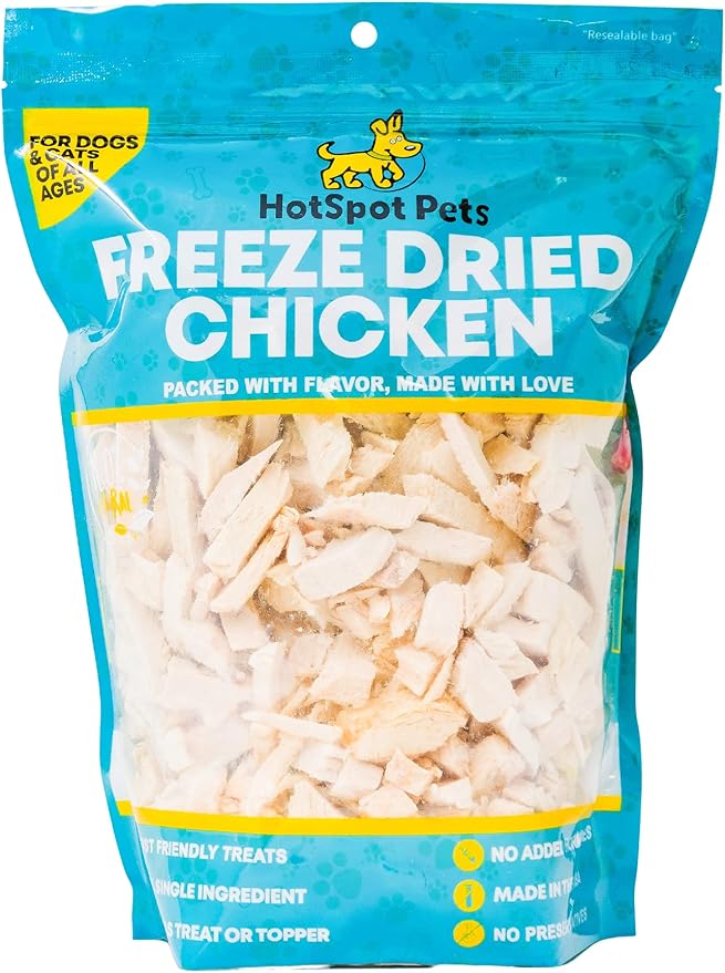 hotspot pets Freeze Dried Chicken Treats for Cats & Dogs -1LB Bag- Resealable Bag- Single Ingredient All Natural Grain-Free Chicken Breast -Made in USA- Perfect for Training, Topper or Snack (Chicken)