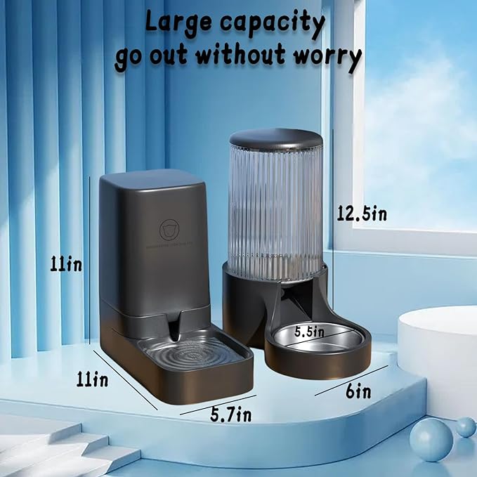Hamiledyi Automatic Dogs Feeder and Water Dispenser Cats Gravity Food Feeder and Waterer Set Self Feeding station with Food Bowl for Pets Puppy Kitten Rabbit Large Capacity(3.8L)