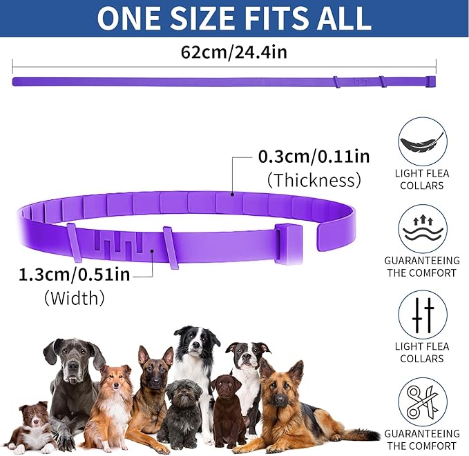 4 Pack Flea Collar for Dogs, 8 Months Flea and Tick Collar for Dogs Puppies, Flea and Tick Prevention for Dogs, Adjustable Waterproof Dog Flea Collar, Dog Flea and Tick Treatment-Gray Purple