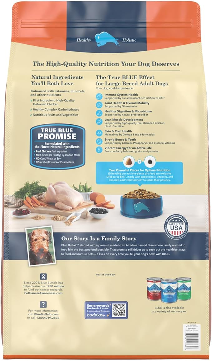 Blue Buffalo Life Protection Formula Natural Adult Large Breed Dry Dog Food, Chicken and Brown Rice 34-lb
