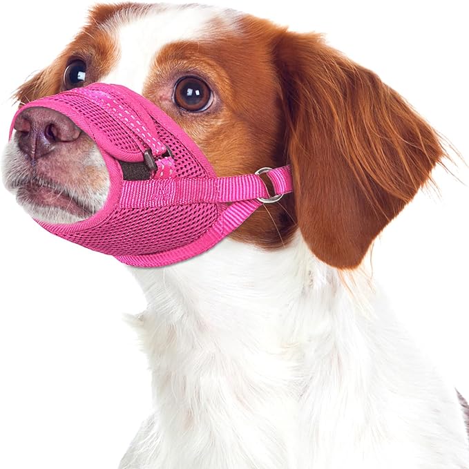 Dog Muzzle Soft Air Mesh Muzzle for Medium Dogs, Adjustable Pet Muzzle for Small and Large Dogs to Drink Normally, Breathable Reflective Muzzle for Dogs to Prevent Biting(Pink,M-5)
