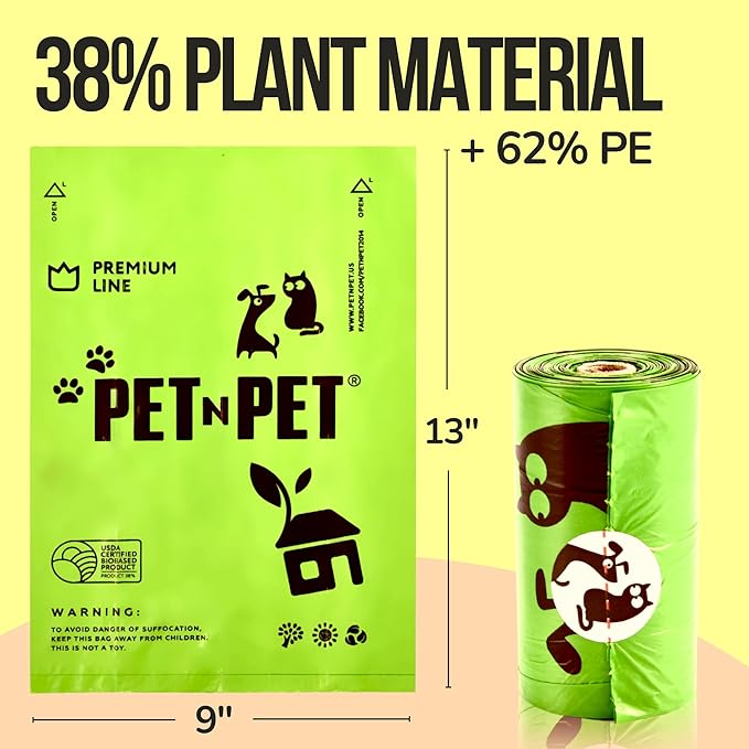 Pet N Pet 720 Counts, Unscented Dog Poop Bags Rolls, 38% Plant Based & 62% PE Poop Bags For Dogs, 48 Rolls Doggie Poop Bags with Dispenser, Extra Thick Pet Waste Bags, Puppy Poop Bags, Dog Trash Bags