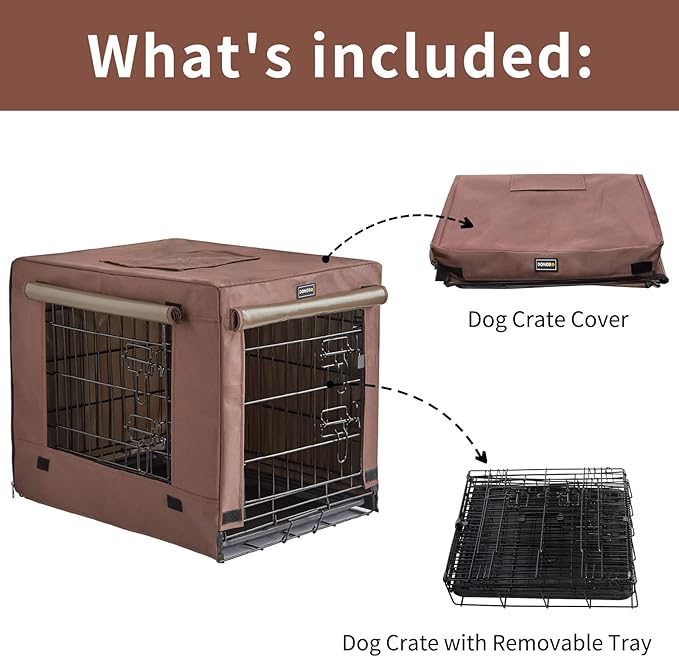 DONORO Dog Crates Kit for Small Size Dogs Indoor with Dog Crate Cover, Double Door Dog Kennels & Houses for Puppy and Cats, Collapsible Metal Contour Dog Cages