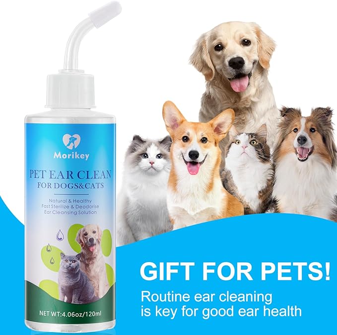 Pet Ear Cleaner Solution & Infection Treatment for Dogs & Cats, Natural Pet Cleanser Drops Helps Eliminate Odor Relieve Infections and Soothe Itchiness - 4.06oz/120ml