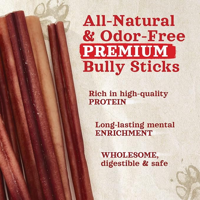 Natural Farm Odor-free Bully Sticks (6 Inch, 20 Pack), 100% Beef Chews for Pups, Small and Medium Dogs, Non-GMO, Grain-Free, Fully Digestible, Natural Treats to Keep Your Dog Busy