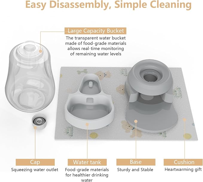 Automatic Dog Water Bowl Dispenser - Staltwo Premium Pet Water Dispenser,Large Capacity Water Feeder for Cats and Dogs, BPA-Free,6-Liter Grey