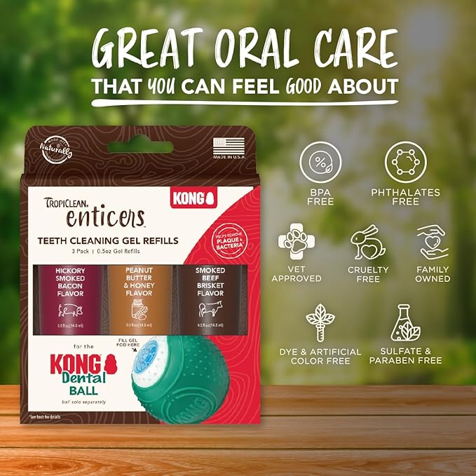 TropiClean Enticers Teeth Cleaning Gel for Kong Dental Ball | Refill Dental Gel | 3 Count Variety Pack | .5 oz Each