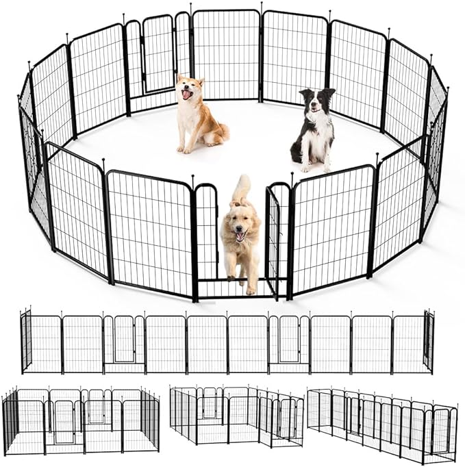 PawGiant Dog Fence Playpen 24”/32”/40” Indoor Outdoor for Small/Medium/Large Dogs, Metal Pet Puppy Cat Exercise Fencing Gate Crate Cage Outside RV, Camping, Yard, Garden (16 Panel, 27" W x 40" H)