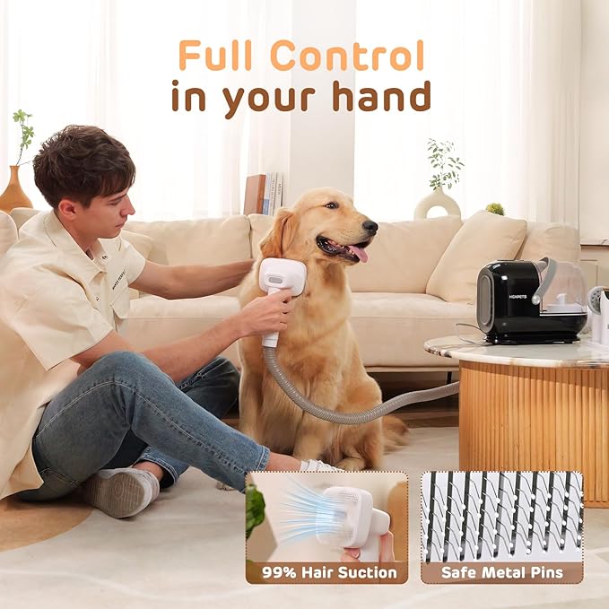 Dog Grooming Vacuum Kit, 3L Pet Grooming Vacuum with 7 Pet Grooming Tools, Dog Vacuum for Shedding Grooming at Home with Low Noise Electric Clipper and Brush, Black