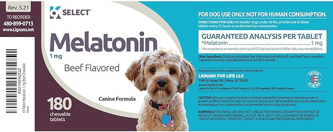 Melatonin for Dogs, 1 mg - 180 Beef Flavored Chewable Tablets - Dog Melatonin for Smaller Breeds - Gentle Well-being Enhancer - Healthy, Tasty Dog Treats That Promote Overall Health