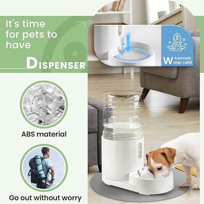 Pet Water Dispenser 4L with Placemat and Visible Window, Automatic Cat & Dog Water Dispenser, Pet Water Bowl, Stable Noiseless and Easy-Cleaning