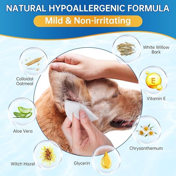 Ear Wipes for Pet, 200PCS Pet Ear Cleaning Wipes Wash Cleaner for Dogs Cats - Ear Wipes for Dogs Cats, Remove Ear Wax Dirt Debris for Dogs Cats