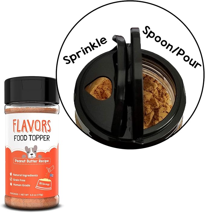 Flavors Food Topper and Gravy for Dogs - Peanut Butter Recipe, 6.0 oz. - Human Grade, Grain Free - Perfect Kibble Seasoning and Treat Mix for Picky Dog or Puppy
