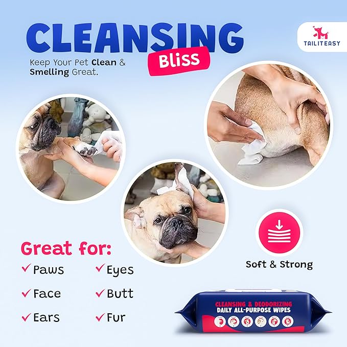 Pet Wipes for Dogs - Dog Paw Wipes - Dog Cleaning Wipes - Biodegradable Cat Bath Wipes - Puppy Grooming Wipes - Toxic-Free Kitten Wipes (No Fragrance) (Pack of 1)