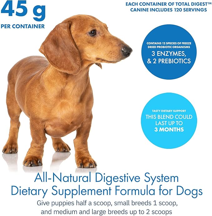 Total Digest™ Canine Probiotics and Enzymes for Dogs, All-Natural Digestive System Dietary Supplement Formula for Dogs (120 Days)