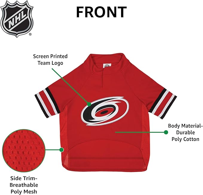 Pets First NHL Carolina Hurricanes Jersey for Dogs & Cats, Large. - Let Your Pet Be A Real NHL Fan!