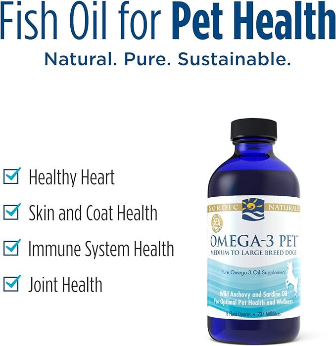Nordic Naturals Omega-3 Pet, Unflavored - 8 oz - 1518 mg Omega-3 Per Teaspoon - Fish Oil for Medium to Large Dogs with EPA & DHA - Promotes Heart, Skin, Coat, Joint, & Immune Health