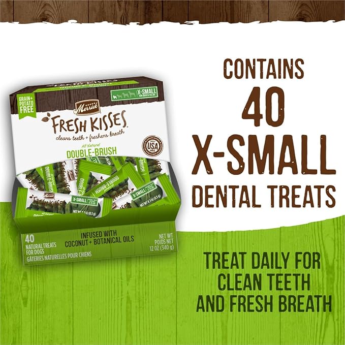 Merrick Fresh Kisses Natural Dental Chews Infused With Coconut And Botanical Oils For Tiny Dogs 5-15 Lbs - 78 ct. Box