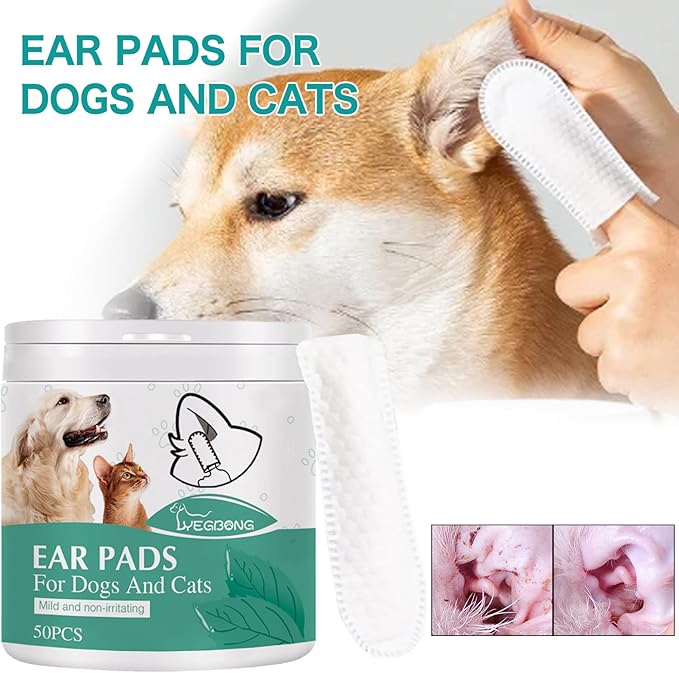 Ear Finger Wipes for Dogs & Cats - Gently Remove Ear Wax, Debris Sooths Relieve Ear - 50 Count