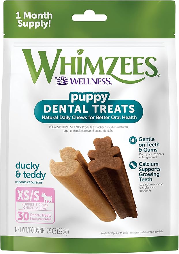 WHIMZEES by Wellness Puppy Natural Dental Chews for Dogs, Long Lasting Treats, Grain-Free, Freshens Breath, Extra Small/Small Breed, 30 count , 7.90 Ounce (Pack of 1)