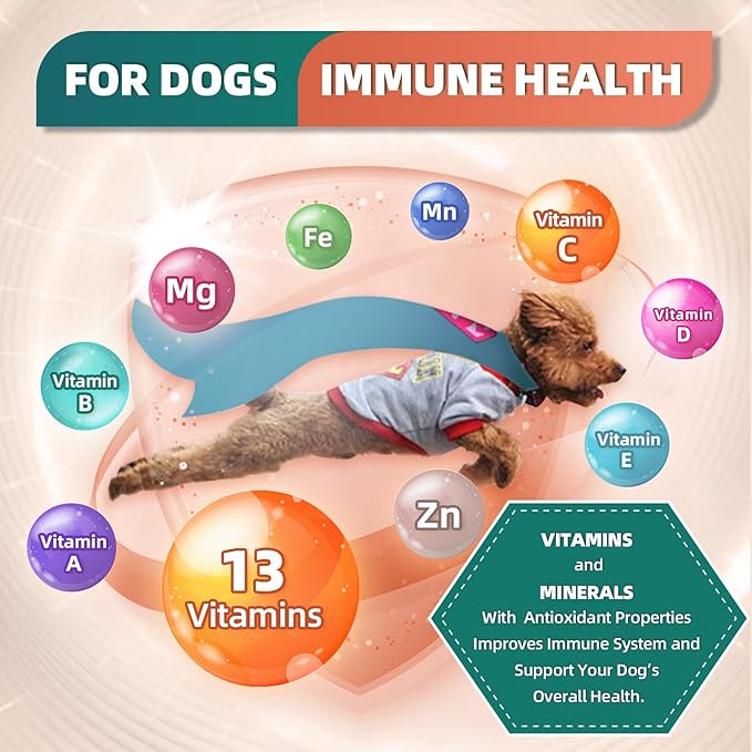 Dog Vitamins, Multivitamin for Dogs with Minerals, Dog Multivitamin for Digestive & Immune Health, Joint, Skin and Coat Care, with Glucosamine, Omega 3, Calcium, Probiotics and Enzymes, 120 Chews