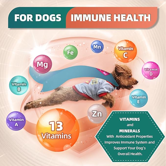 Dog Vitamins, Multivitamin for Dogs with Minerals, Dog Multivitamin for Digestive & Immune Health, Joint, Skin and Coat Care, with Glucosamine, Omega 3, Calcium, Probiotics and Enzymes, 120 Chews