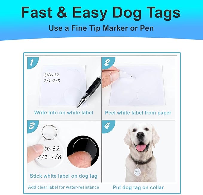 Dog Camping Gear (10pk) Blank Dog ID Tags, Emergency Double Sided Dog Tags with Key Ring, Prevent Lost Dogs During Travel or RV Camping, Camping Dog Accessories, Water-Resistant Pet Tag