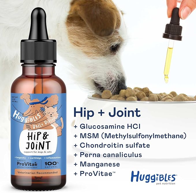 Hip & Joint Support Liquid Supplement for Dogs & Cats – Daily Supplement for Mobility Support with Glucosamine, MSM, Chondroitin – Reduce Pain & Inflammation – Antioxidants for Longevity