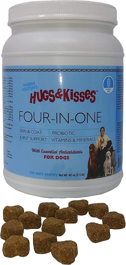 HUGS & KISSES Warren Eckstein's Four-in-One Vitamin Mineral Supplement Treat for Dogs