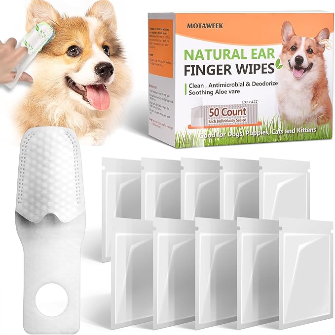Dog Ear Wipes Finger - Portable and Convenient 50-Pack for Gentle Cleaning & Infection Treatment of Dogs' & Cats' Ears, Eyes, and Pets, Fresh and Comfortable Experience
