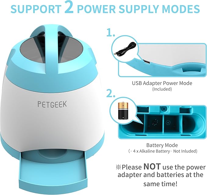 PETGEEK Treat Dispenser Dog Toys, Automatic Pet Feeder with Dual Power Supply and Remote Control, Dog Puzzle Toys and Interactive Dog Toys in One for Indoor or Outdoor Play(Blue)
