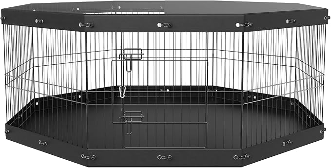 VEVOR Foldable Metal Dog Exercise Pen, Pet Playpen Dog Fence for Camping with Top Cover and Bottom Pad, 24" H 8 Panels, Puppy Crate Kennel Indoor Outdoor for Medium Dogs, Both for Home&Yard