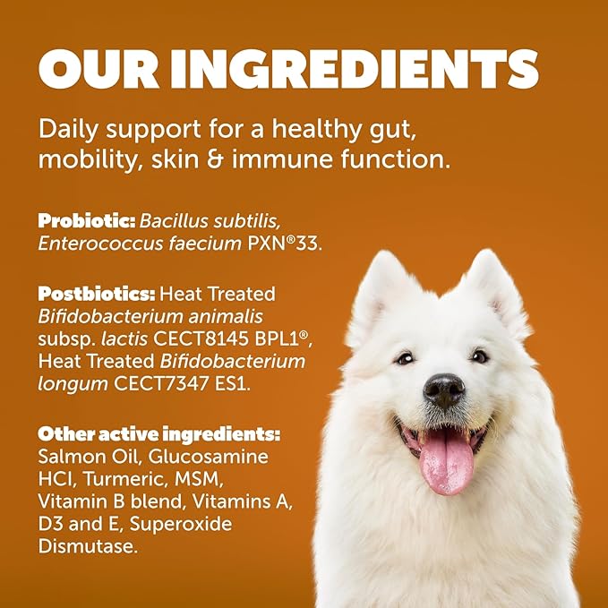 Daily Care Gut+ Wellness, 60 probiotic and postbiotic Dog Supplement Chews – Duck and Carrot Flavored
