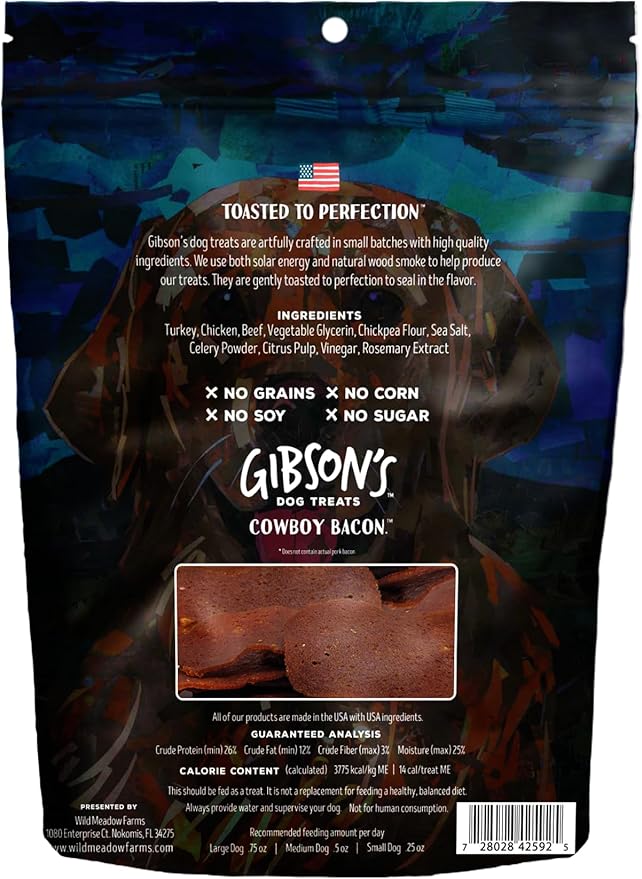Wild Meadow Farms - Gibson's Cowboy Bacon with Beef, Soft Jerky Dog Treats, Crafted with Real Meat, Aromatic, and Grain-Free for Training and Rewarding Dogs of All Breeds and Ages - 3 Ounce Pouch