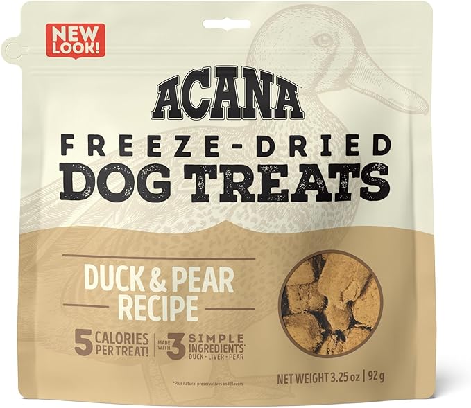 Acana Singles Grain Free Dog Treats, Limited Ingredients & Freeze-Dried, Made in USA, Duck & Pear, 3oz