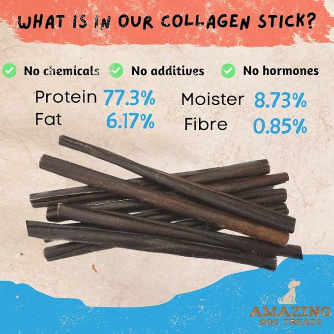 Amazing Dog Treats - 6 Inch Stuffed Bully Stick Filled Collagen Stick (100 Count) Collagen Bully Sticks for Dogs No Hide Filled Bones for Dogs - Stuffed Collagen for Dogs