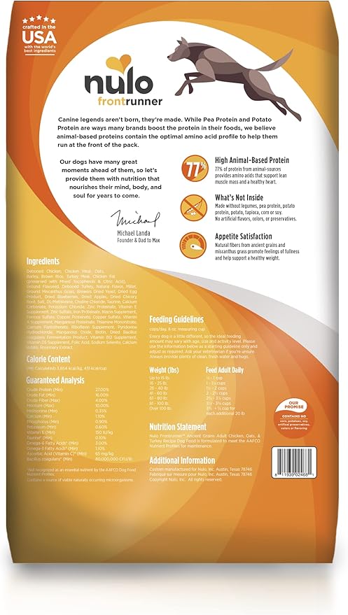 Nulo Frontrunner All Breed Adult Dry Dog Food, Premium All Natural Dog Kibble, Made with Ancient Grains Promote Fullness with Healthy Digestive Aid BC30 Probiotic & Antioxidants for Immune Health