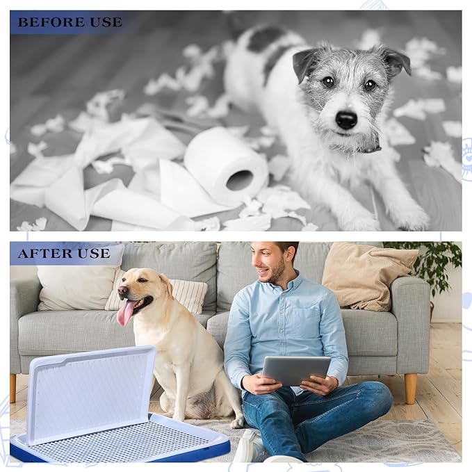 2 Pcs Indoor Dog Potty with Splash Wall Puppy Mesh Training Toilet Portable Pee Pad Holder Pet Training Tray with Pee Baffle Dog Litter Box with Removable Post for Small and Medium Dogs