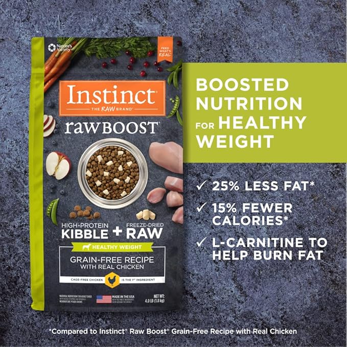 Instinct Raw Boost Healthy Weight Grain Free Recipe with Real Chicken Natural Dry Dog Food, 20 lb. Bag