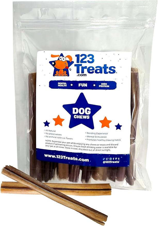 6 Inch Bully Sticks for Dogs (1 Pound Bag) 100% Natural Chews for Dogs & Puppies - Grass-Fed Free-Range Premium Beef Dog Chews - Bulk Dog Sticks Chew Dental Treats
