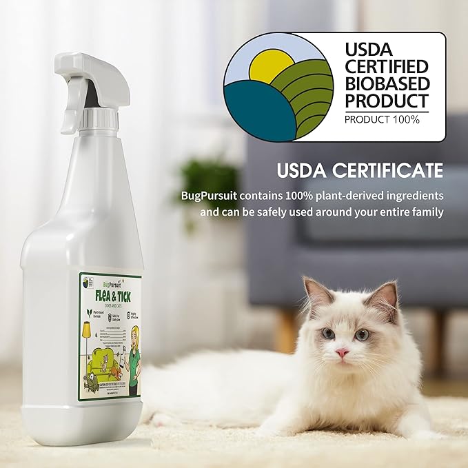 24oz Flea &Tick Spray, Flea and Tick Prevention for Dogs, Cats, Non-Toxic, Safe for Pets & Kids, Flea and Tick Spray for Home, Killer Flea, Tick, Lice, 100% USDA Biobased, Made in USA