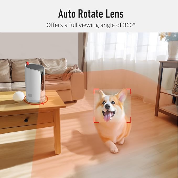 PARIS RHÔNE 2K Pet Camera, 360°View Dog Camera with Treat Dispensing, 5G WiFi Pets Monitoring with Smart Phone APP, Barking Detection and Motion Alerts, Two-Way Audio, Infrared Night Vision