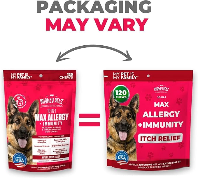 Mighty Petz MAX Dog Allergy Relief Chews - Itch Relief for Dogs. Dog Allergy Chews, Seasonal Allergies, Dog Itchy Skin & Immune Support Supplement. Colostrum & Probiotics