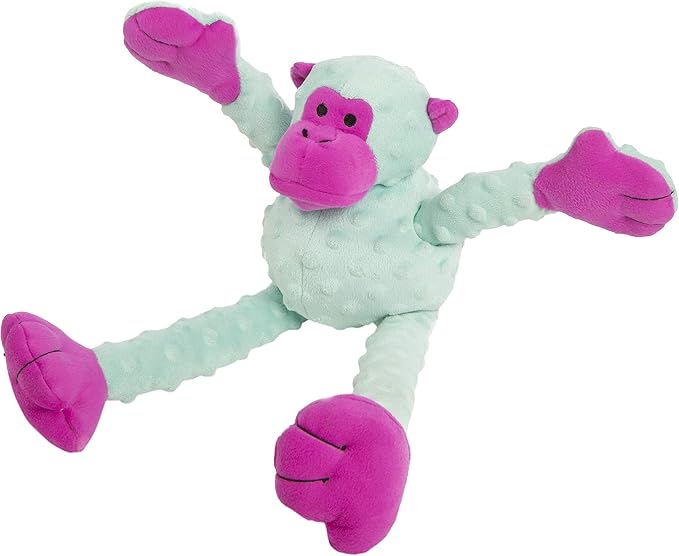 goDog Crazy Tugs Monkey Squeaky Plush Tug Dog Toy, Chew Guard Technology - Turquoise, Large